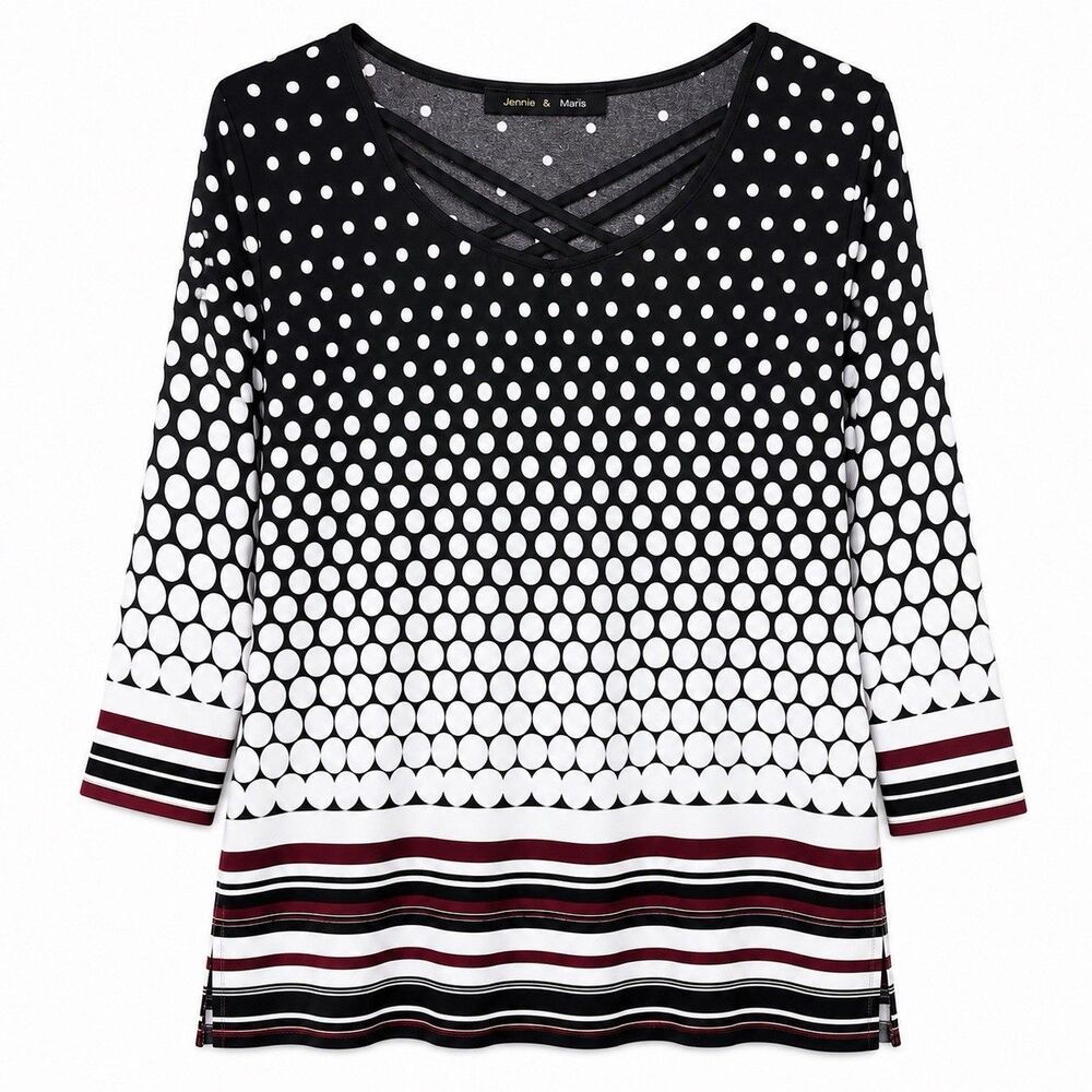 Jennie & Marlis Women’s Long Sleeve Polka Dot Blouse Black Size Medium NWT